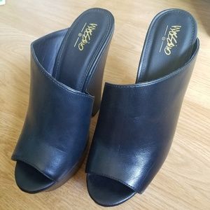 Mossimo Black Pleather Mules Wedges